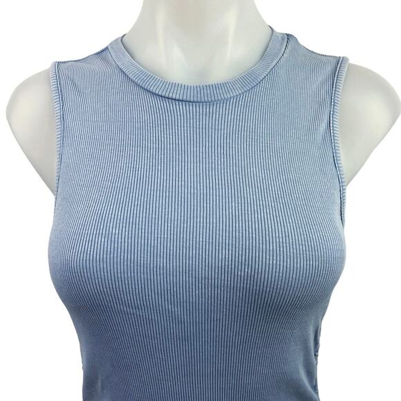 Garage Women's Blue Sleeveless Crew Neck Ruched Mini Bodycon Tank Dress Size M - Picture 6 of 9